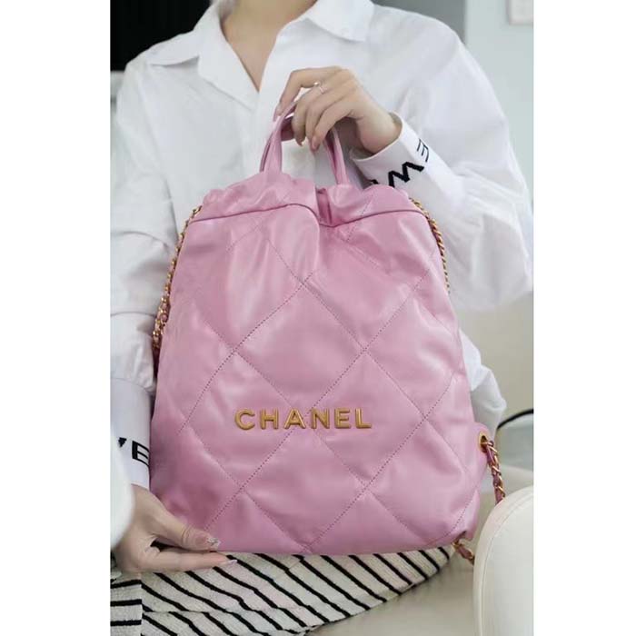 Chanel Women CC 22 Backpack Shiny Calfskin Gold-Tone Metal Lilac (15)