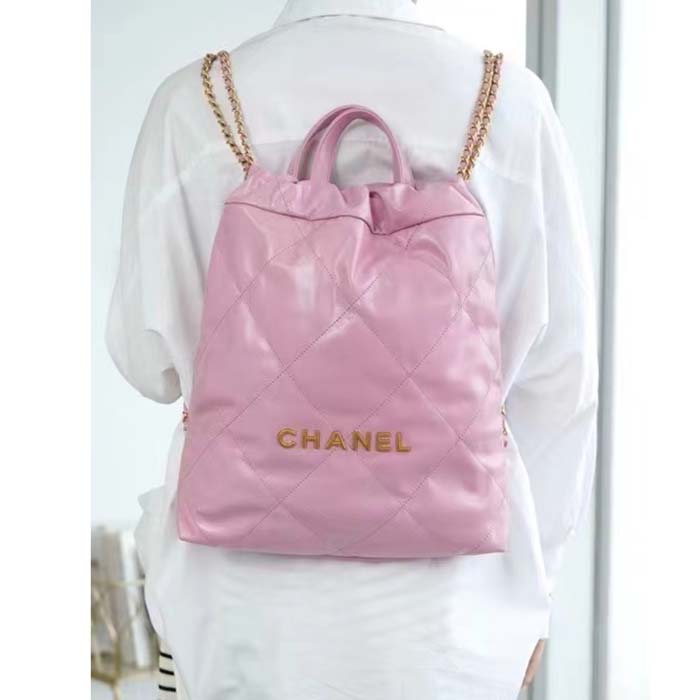 Chanel Women CC 22 Backpack Shiny Calfskin Gold-Tone Metal Lilac (7)