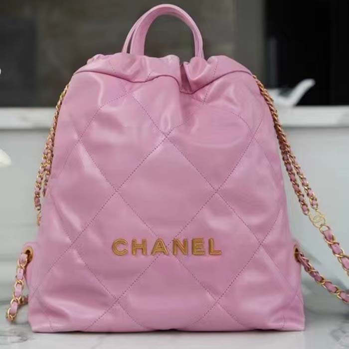 Chanel Women CC 22 Backpack Shiny Calfskin Gold-Tone Metal Lilac (9)