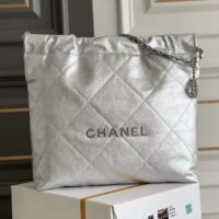 Chanel Women CC 22 Handbag Metallic Calfskin Silver-Tone Metal Silver (10)