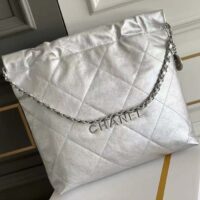 Chanel Women CC 22 Handbag Metallic Calfskin Silver-Tone Metal Silver (10)