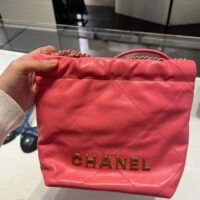 Chanel Women CC 22 Mini Handbag Shiny Calfskin Gold-Tone Metal Coral (7)