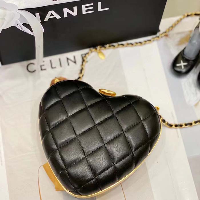 Chanel Women CC Heart Minaudiere Lambskin Gold-Tone Metal Black (1)