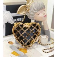 Chanel Women CC Heart Minaudiere Lambskin Gold-Tone Metal Black (6)