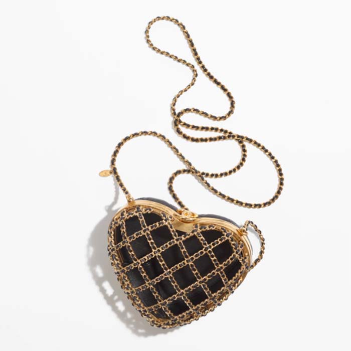 Chanel Women CC Heart Minaudiere Lambskin Gold-Tone Metal Black