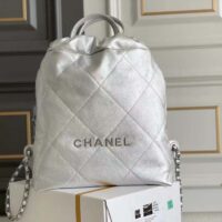 Chanel Women CC Large Back Pack Chanel 22 Handbag Metallic Calfskin Silver-Tone Metal (6)