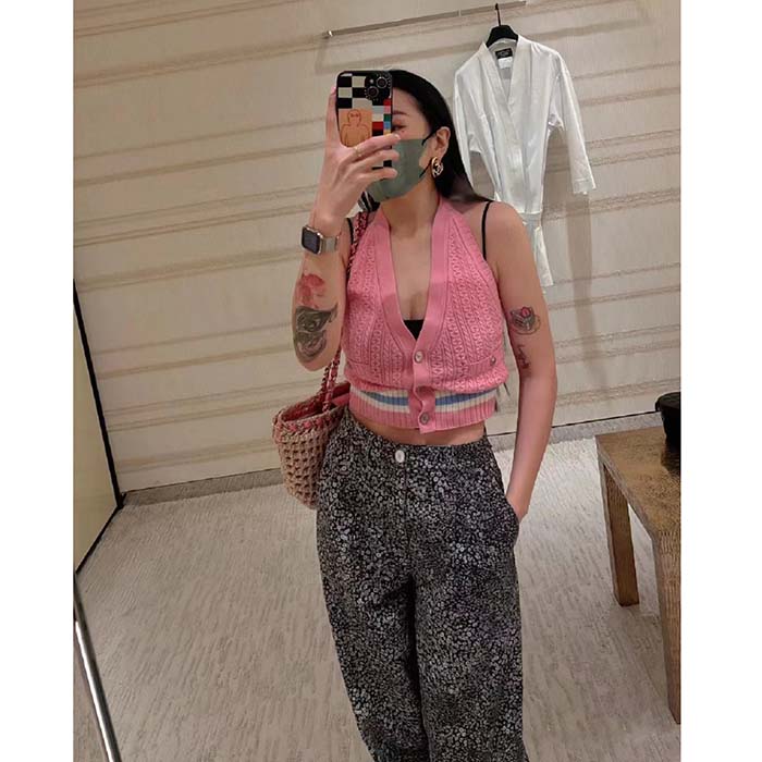 Chanel Women CC Small Shopping Bag Crochet Mixed Fibers Calfskin Beige Pink (2)