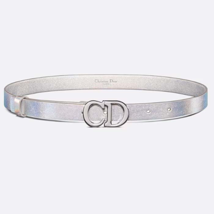 Dior Unisex CD Dior Or Saddle Belt Metallic Silver-Tone Smooth Calfskin 20 MM