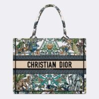 Dior Unisex CD Medium Dior Book Tote White Multicolor Étoile De Voyage Embroidery