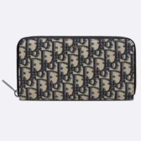 Dior Unisex CD Zipped Long Wallet Beige Black Dior Oblique Jacquard (3)