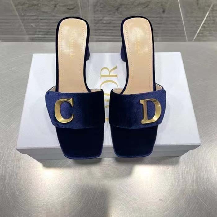 Dior Women CD C’est Dior Heeled Slide Cobalt Blue Velvet 5 CM Heel (2)