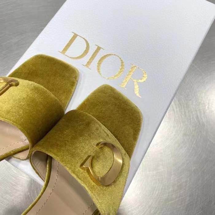Dior Women CD C’est Dior Heeled Slide Lime Yellow Velvet 5 CM Heel (4)