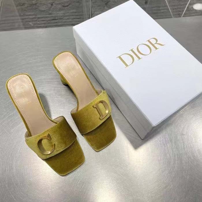 Dior Women CD C’est Dior Heeled Slide Lime Yellow Velvet 5 CM Heel (5)