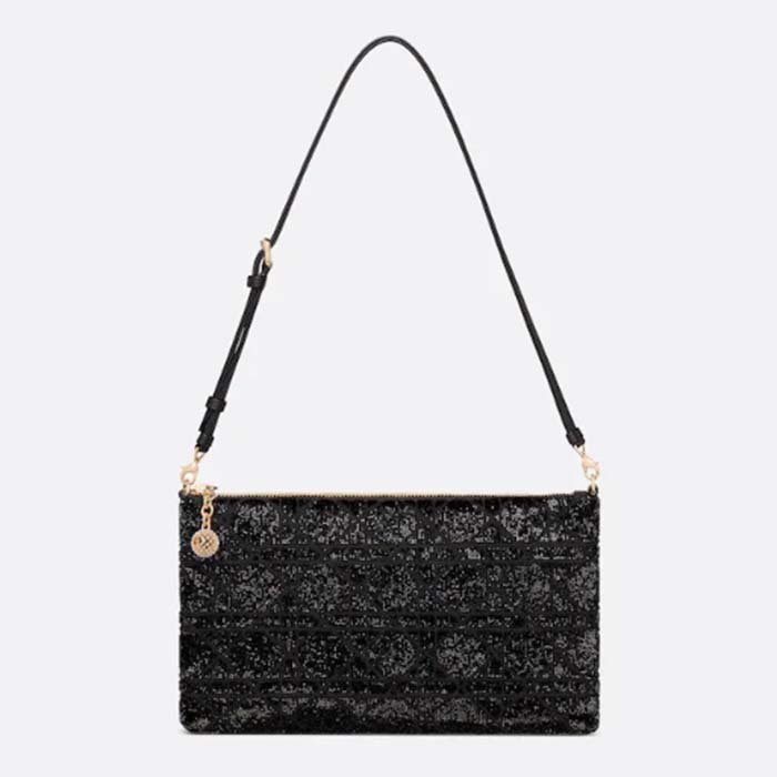 Dior Women CD Dior Dream Bag Black Cannage Cotton Bead Embroidery