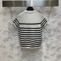 Dior Women CD Dioriviera Short Sleeved Sweater Marinière White Blue Cashmere Knit Signature (4)