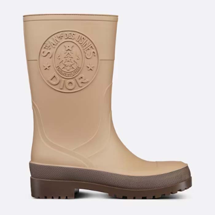 Dior Women CD Diorunion Rain Boot Beige Brown Two-Tone Rubber Dior Union Motif