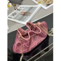 Dior Women CD Dream Bucket Bag Ethereal Pink Cannage Cotton Bead Embroidery (2)