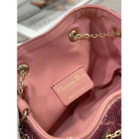 Dior Women CD Dream Bucket Bag Ethereal Pink Cannage Cotton Bead Embroidery (2)