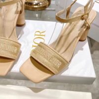 Dior Women CD Dway Heeled Sandal Nude Embroidered Satin Lambskin 10 CM Heel (3)