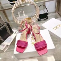 Dior Women CD Dway Heeled Sandal Rani Pink Embroidered Satin Lambskin (4)