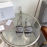 Dior Women CD Dway Heeled Slide White Black Embroidered Cotton Plan De Paris (8)