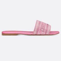 Dior Women CD Dway Slide Pink Cotton Embroidered Metallic Thread Strass (2)