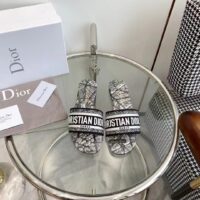 Dior Women CD Dway Slide White Black Embroidered Cotton Plan De Paris (10)