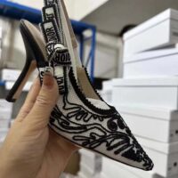 Dior Women CD J’Adior Slingback Pump Black White Ornamental Cotton Cornely Embroidery (5)