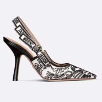 Dior Women CD J’Adior Slingback Pump Black White Ornamental Cotton Cornely Embroidery (5)