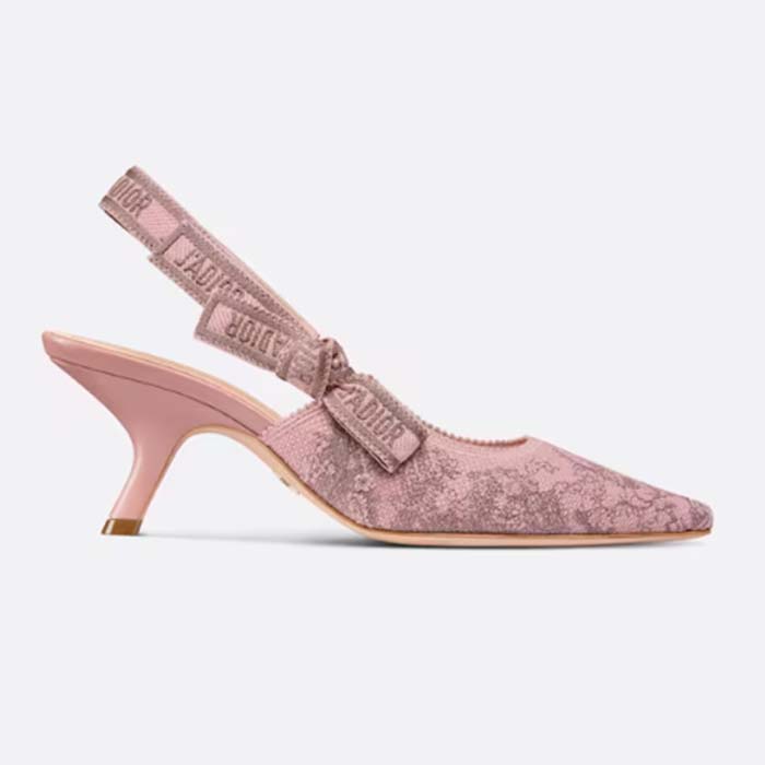 Dior Women CD J'Adior Slingback Pump Pink Gray Embroidered Cotton Toile De Jouy Sauvage