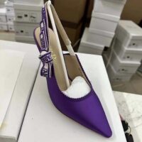 Dior Women CD J’Adior Slingback Pump Purple Embroidered Satin Cotton 10 CM Heel (3)