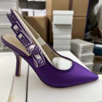 Dior Women CD J’Adior Slingback Pump Purple Embroidered Satin Cotton 10 CM Heel (3)