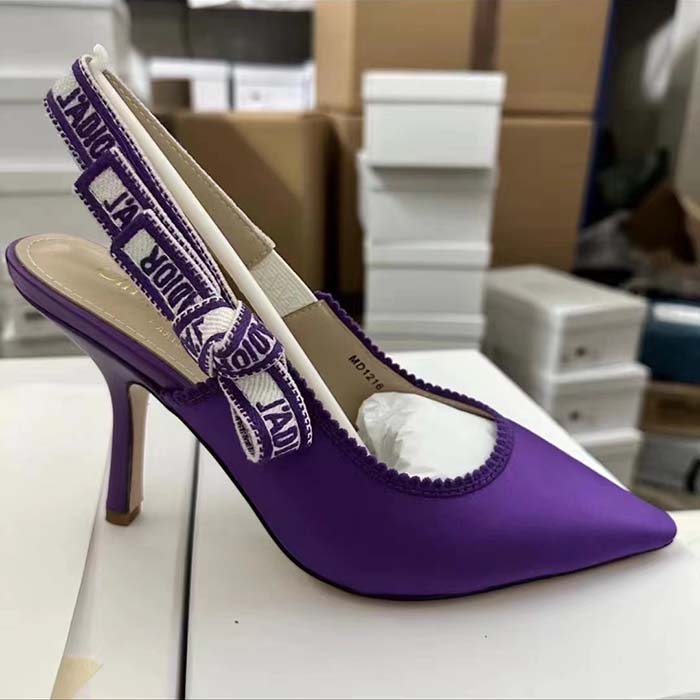 Dior Women CD J’Adior Slingback Pump Purple Embroidered Satin Cotton 10 CM Heel (2)