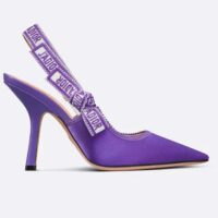 Dior Women CD J’Adior Slingback Pump Purple Embroidered Satin Cotton 10 CM Heel (3)