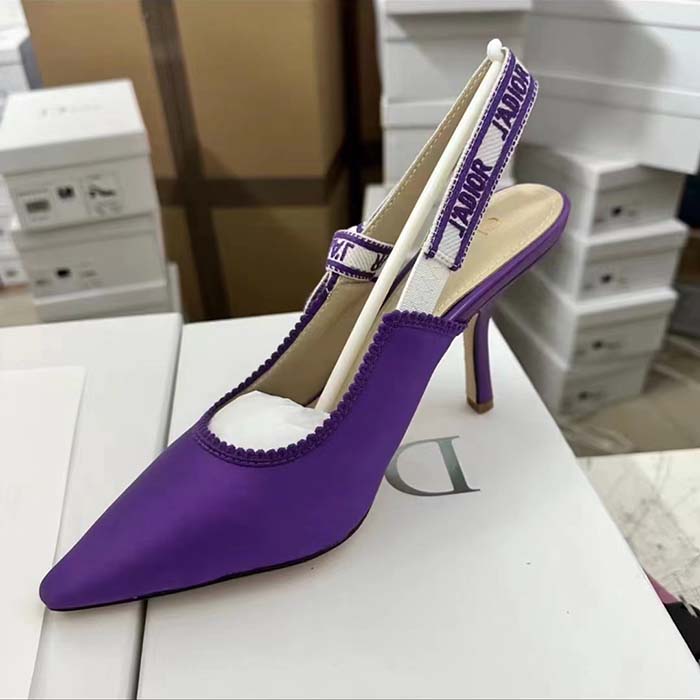 Dior Women CD J’Adior Slingback Pump Purple Embroidered Satin Cotton 10 CM Heel (5)