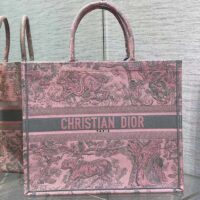 Dior Women CD Large Book Tote Pink Gray Toile De Jouy Sauvage Embroidery (3)