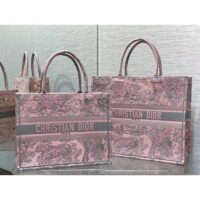 Dior Women CD Large Book Tote Pink Gray Toile De Jouy Sauvage Embroidery (3)