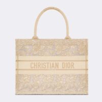 Dior Women CD Medium Dior Or Book Tote Gold-Tone D-Lace Embroidery Macramé Effect (8)