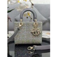 Dior Women CD Small Lady Dior Bag Gray Smooth Calfskin Satin Bead Embroidery (7)