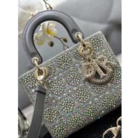 Dior Women CD Small Lady Dior Bag Gray Smooth Calfskin Satin Bead Embroidery (7)