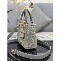 Dior Women CD Small Lady Dior Bag Gray Smooth Calfskin Satin Bead Embroidery (7)