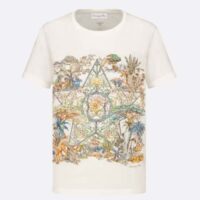 Dior Women CD T-Shirt White Cotton Linen Jersey Multicolor Étoile De Voyage Motif (5)