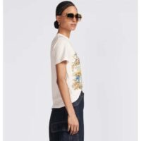 Dior Women CD T-Shirt White Cotton Linen Jersey Multicolor Étoile De Voyage Motif (5)