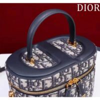 Dior Women Medium CD Signature Vanity Case Blue Oblique Jacquard Leather Handle (9)