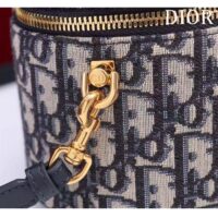 Dior Women Medium CD Signature Vanity Case Blue Oblique Jacquard Leather Handle (9)