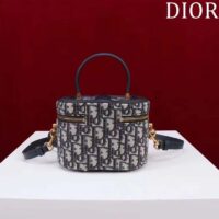 Dior Women Small CD Signature Vanity Case Blue Oblique Jacquard Leather Handle (8)