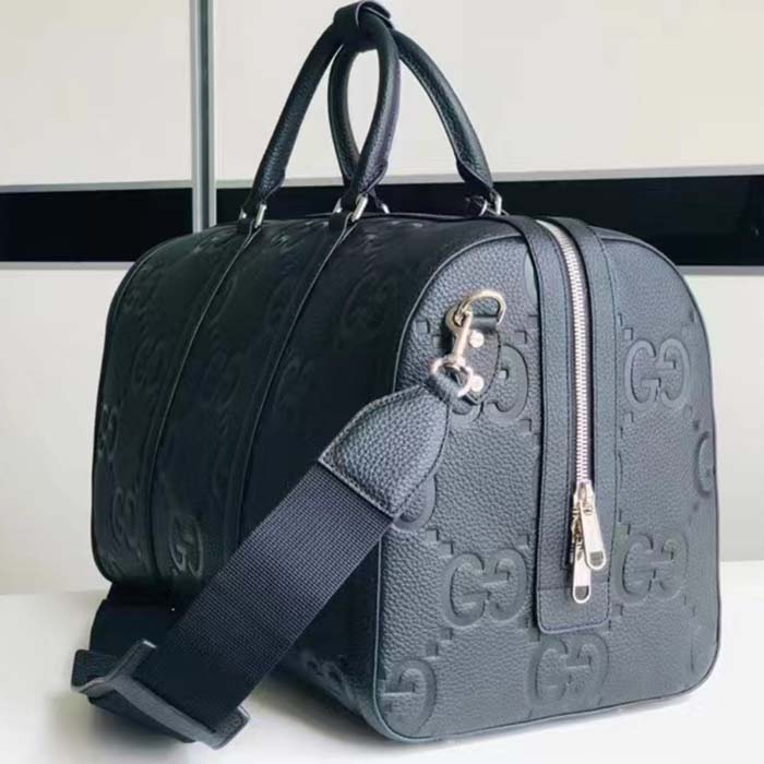 Gucci GG Unisex Jumbo GG Small Duffle Bag Black Leather Zip Closure (4)