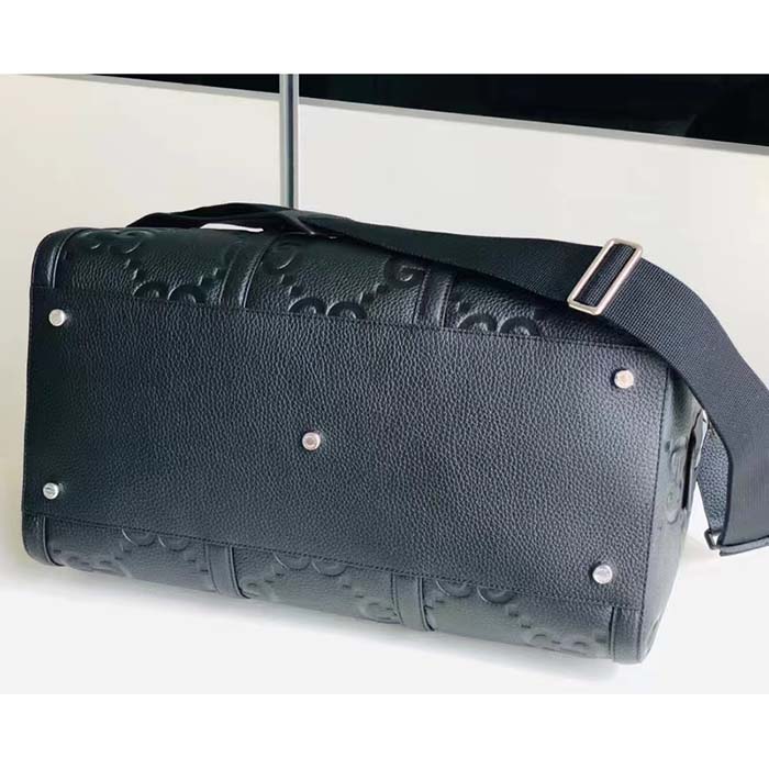 Gucci GG Unisex Jumbo GG Small Duffle Bag Black Leather Zip Closure (5)