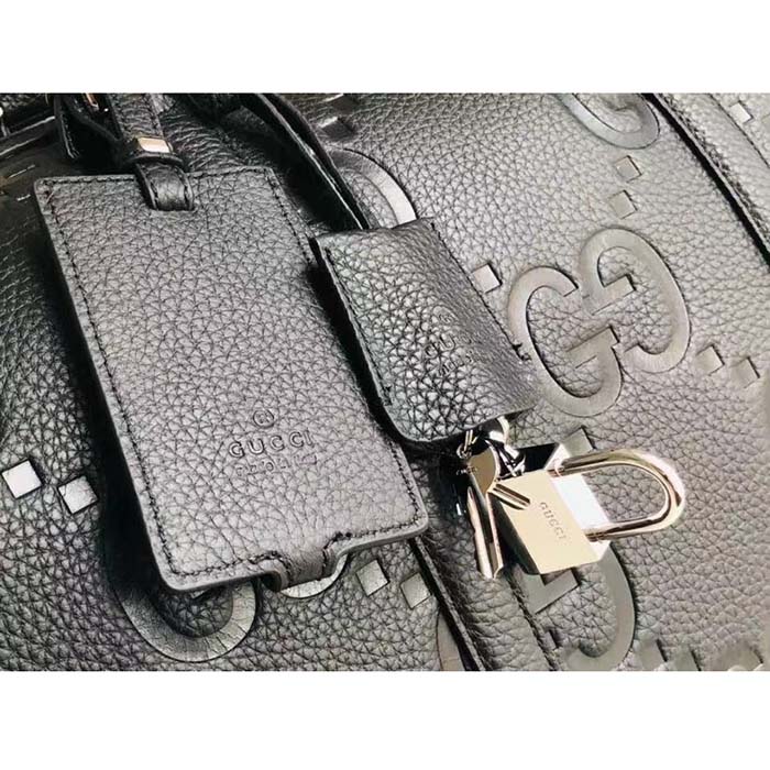 Gucci GG Unisex Jumbo GG Small Duffle Bag Black Leather Zip Closure (8)