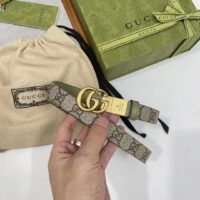 Gucci GG Unisex Marmont Reversible Thin Belt Beige Ebony GG Supreme Canvas (5)